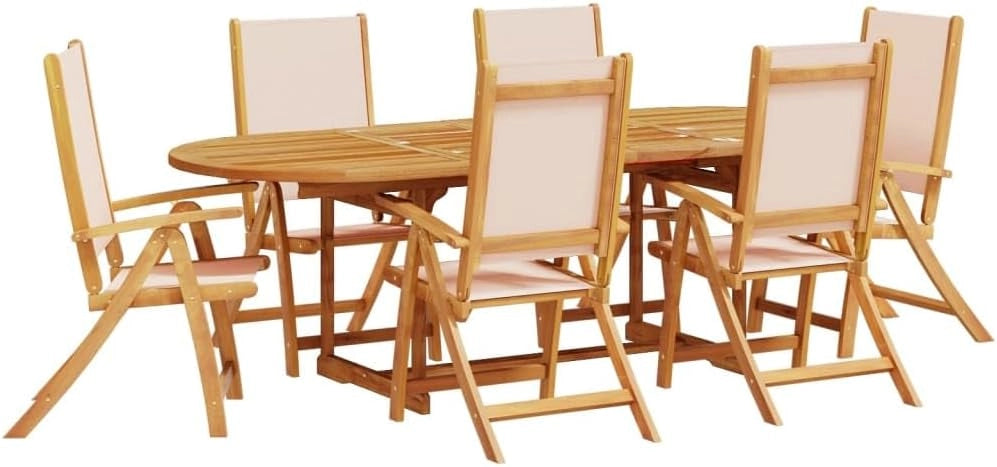 Set da pranzo da giardino 7 pezzi in legno massello di acacia e textilene, set tavolo e sedie da giardino, tavolo terrazza esterna e sedie, set terrazza, mobili da giardino esterno - 3279276