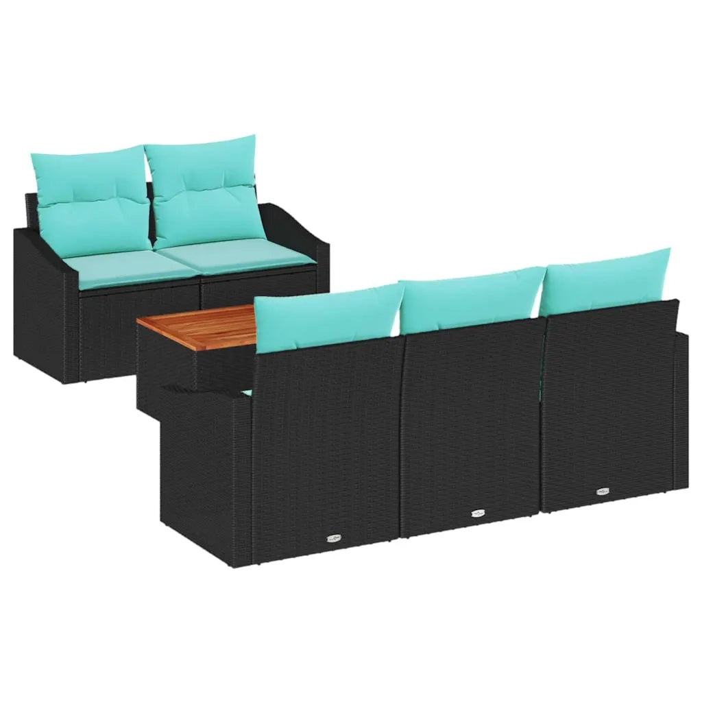 Set Divano da Giardino con cuscino 6 pcs Nero polyrattan