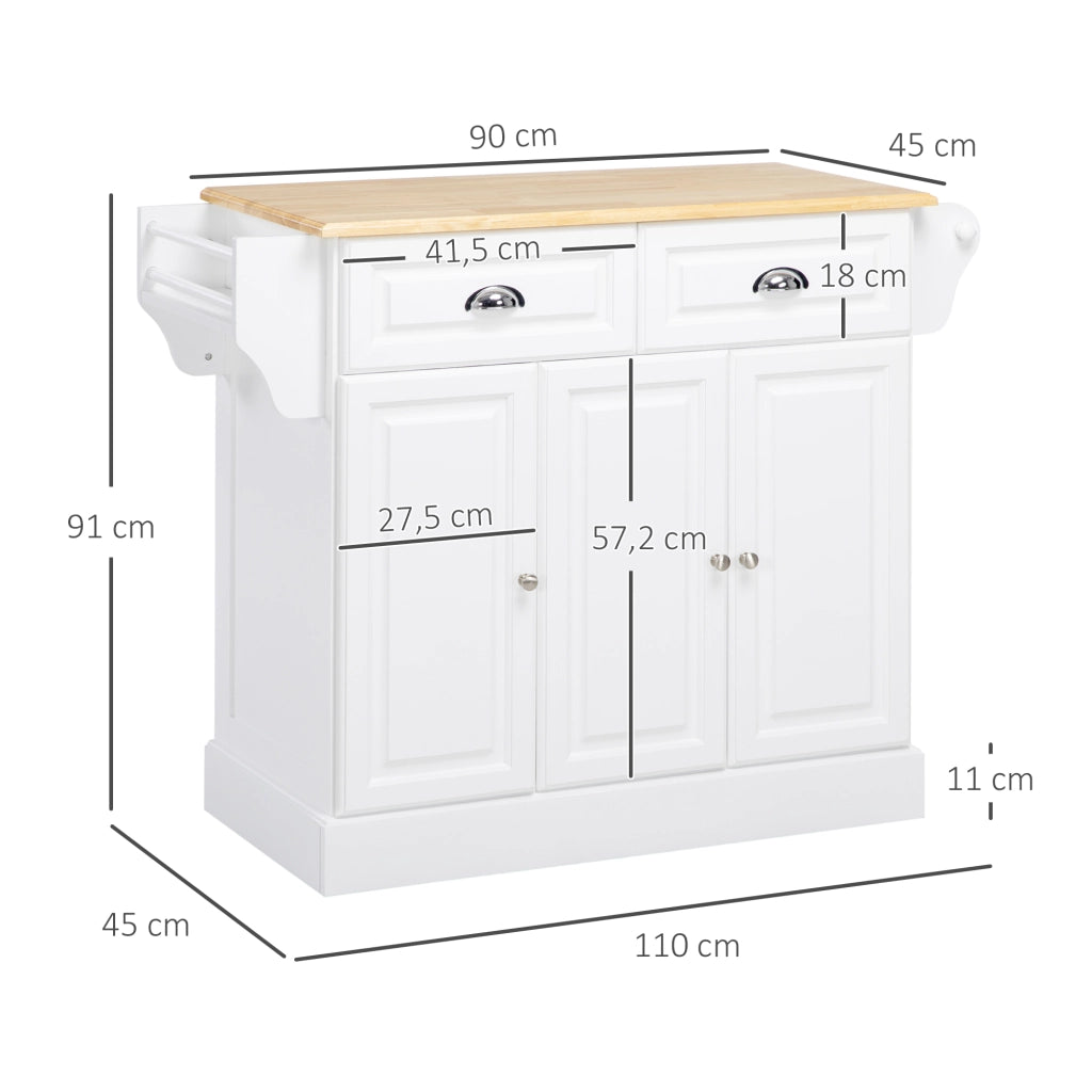 Carrello da cucina con cassetti e accessori ¨C zephmum ¨C Bianco 110x45x91 cm