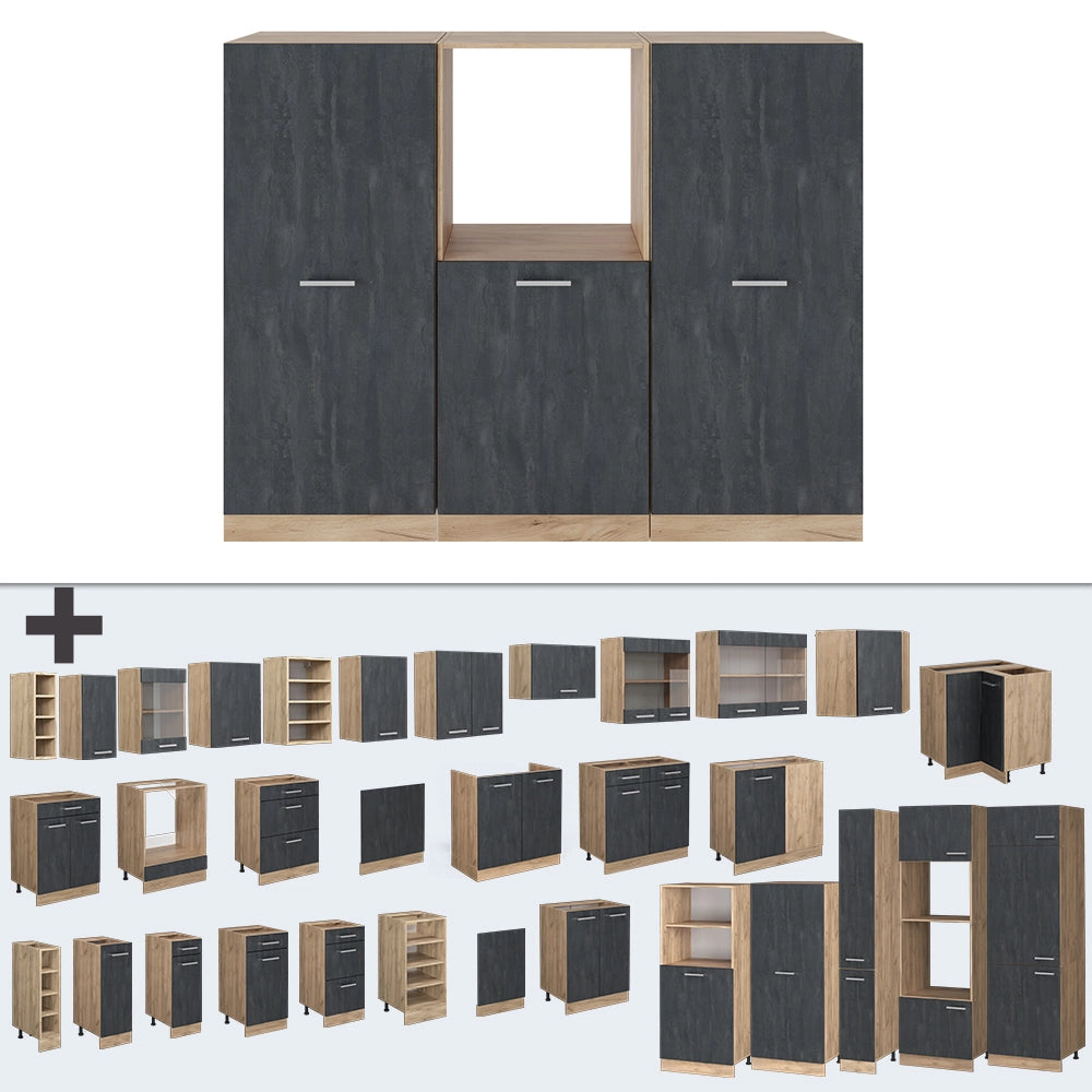 Cucine componibili piccole R-Line Calce nera/Rovere dorato 180 cm Senza piano di lavoro Vicco
