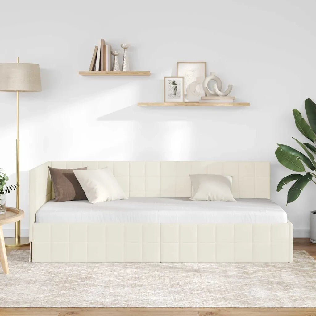 Letto singolo | Letto per adulti | Cornice del letto ad angolo Crema 80 cm x 200 cm Velluto