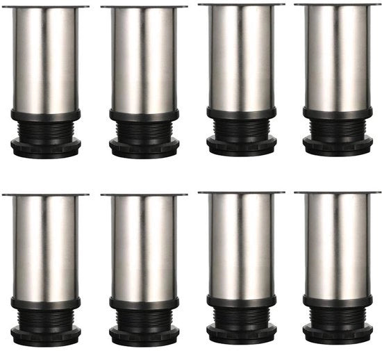 Piedistalli regolabili in acciaio cromato - Ideali per tavoli da lavoro - Altezza 80-95mm - Set da 8 - Sostegno per mobili