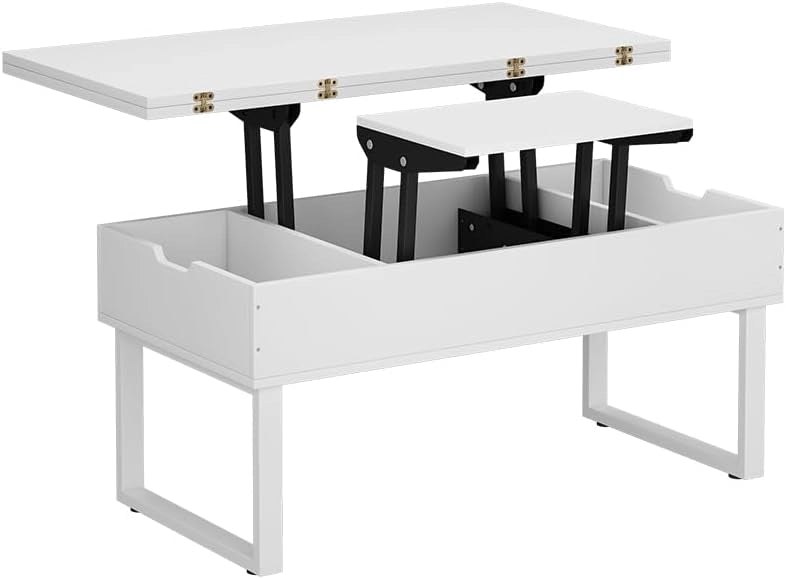 tavolino soggiorno Lifty, Rovere rustico, 100 x 50 cm con funzione di sollevamento, estendibile con piano regolabile in altezza e spazio contenitore