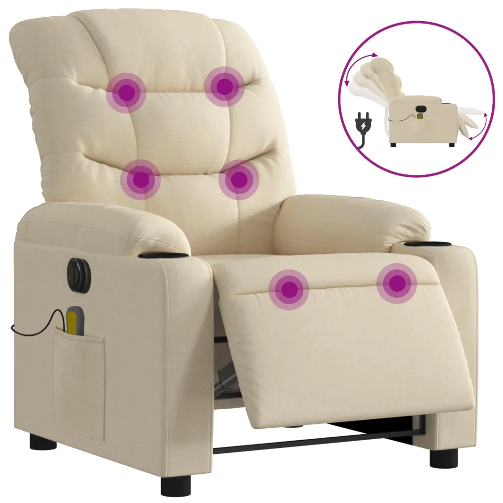 Divano Sedia-Poltrona Reclinabile Massaggiante Elettrica Crema in Tessuto 624921
