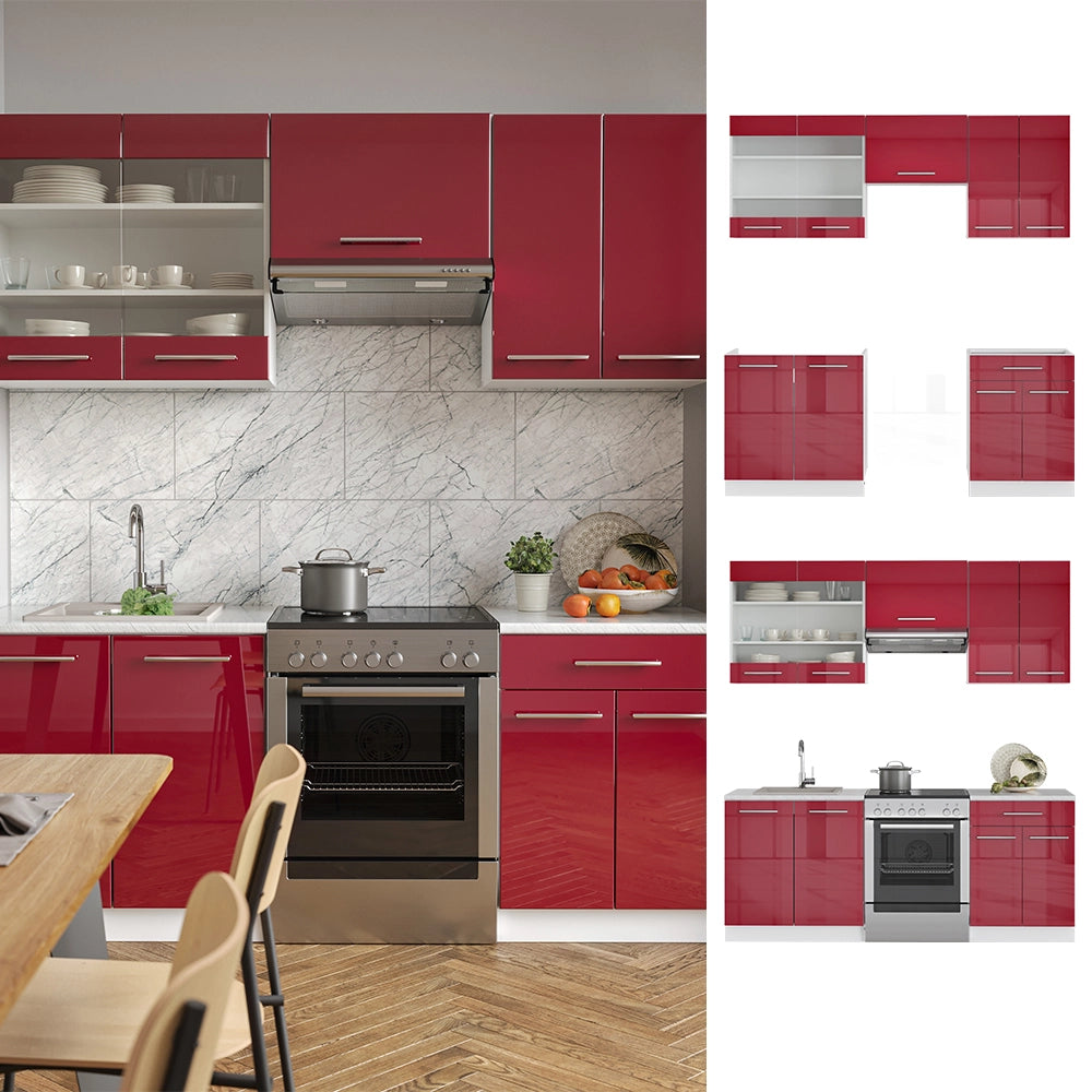 Cucina componibile Fame-Line Bordeaux lucido/Bianco 200 cm, PL Rovere Vicco