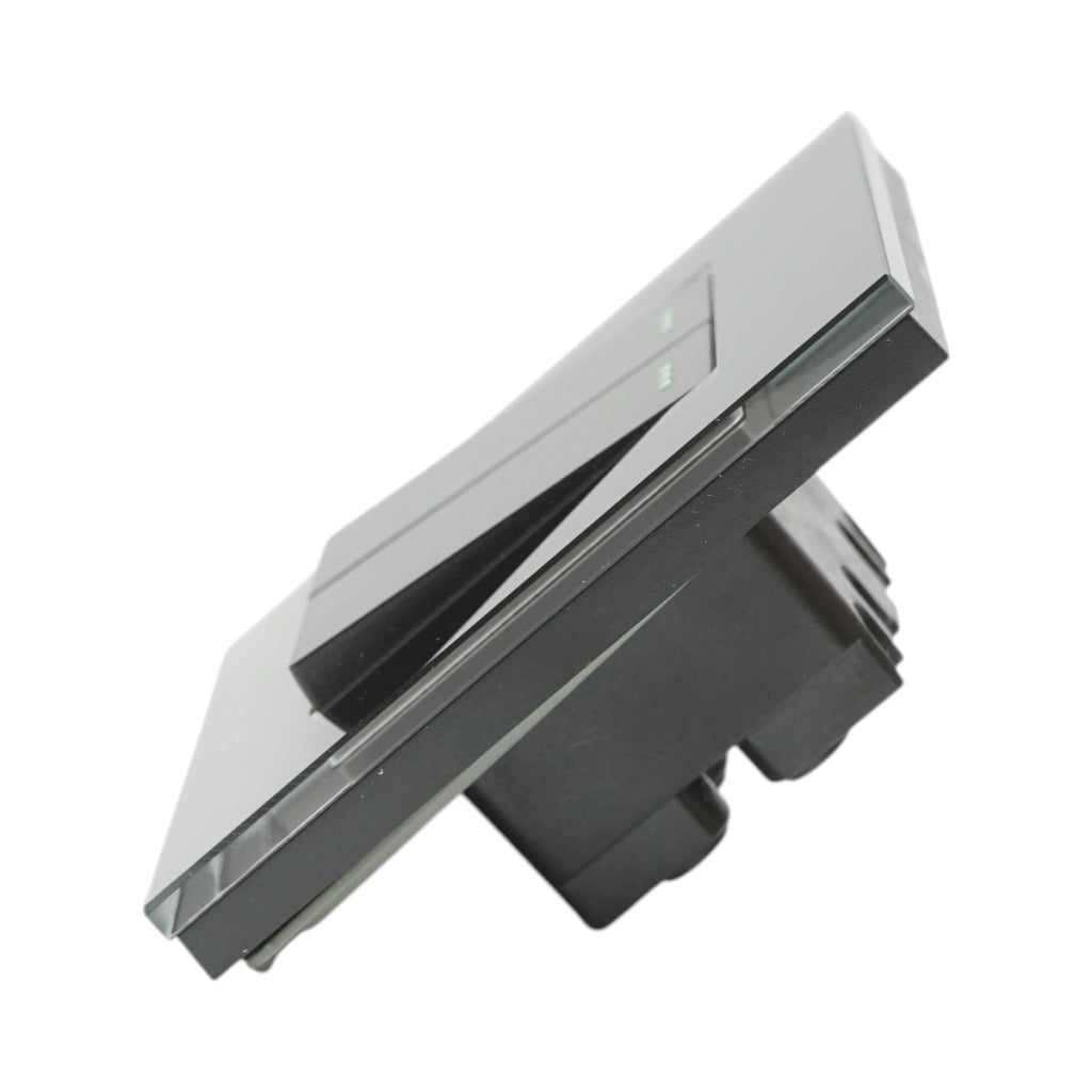 Interruttore a doppia testa, nero, da incasso, 220V, 16AX, spia luminosa, cornice in vetro 86x86x34mm