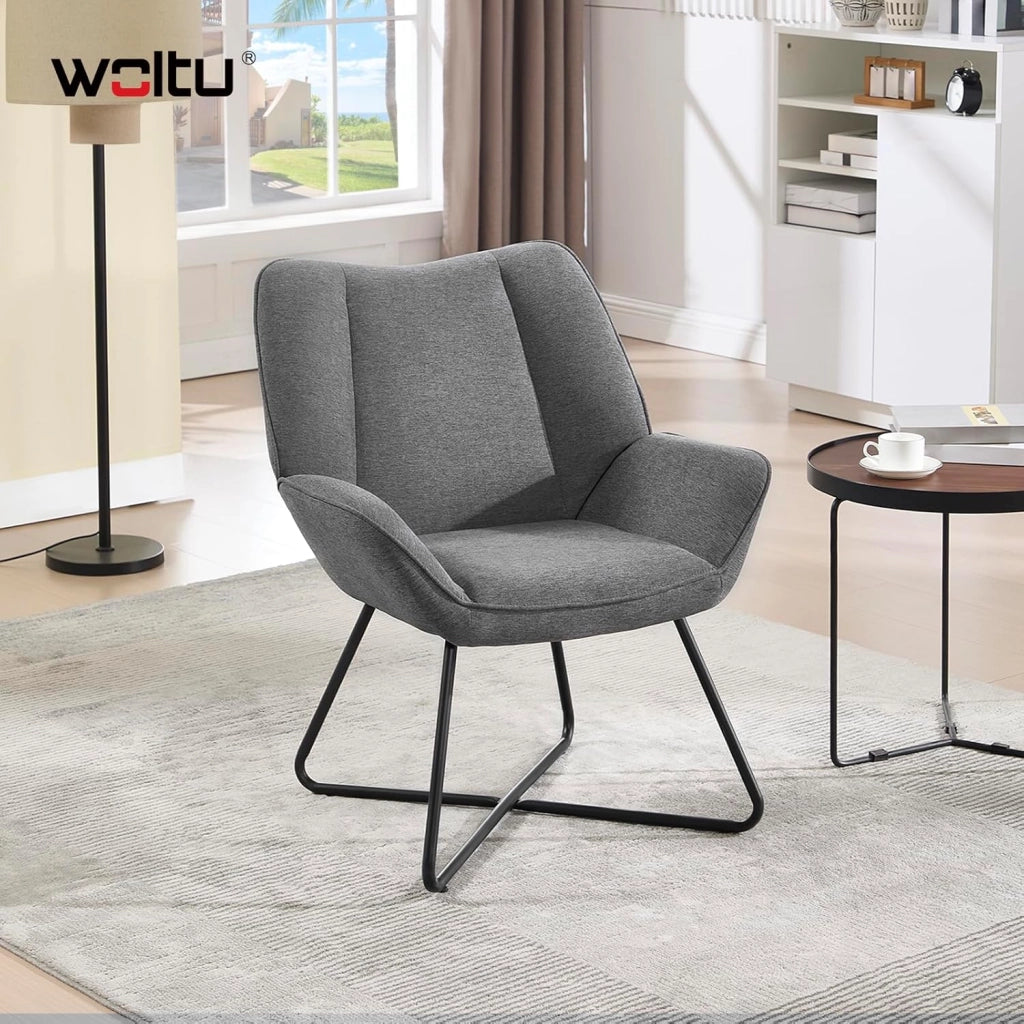 Poltroncina Camera da Letto, Poltrone Salotto, in Lino, con Gambe in Metallo, Portata 150 kg, Grigio Scuro