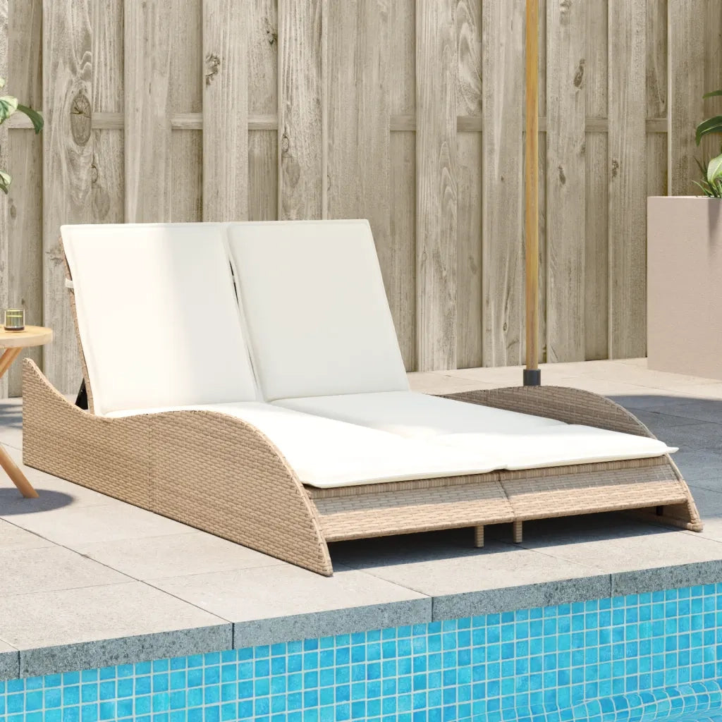 Lettino Prendisole | Sdraio da giardino | Lettino da sole con Cuscini Beige 114x205x73 cm Polyrattan