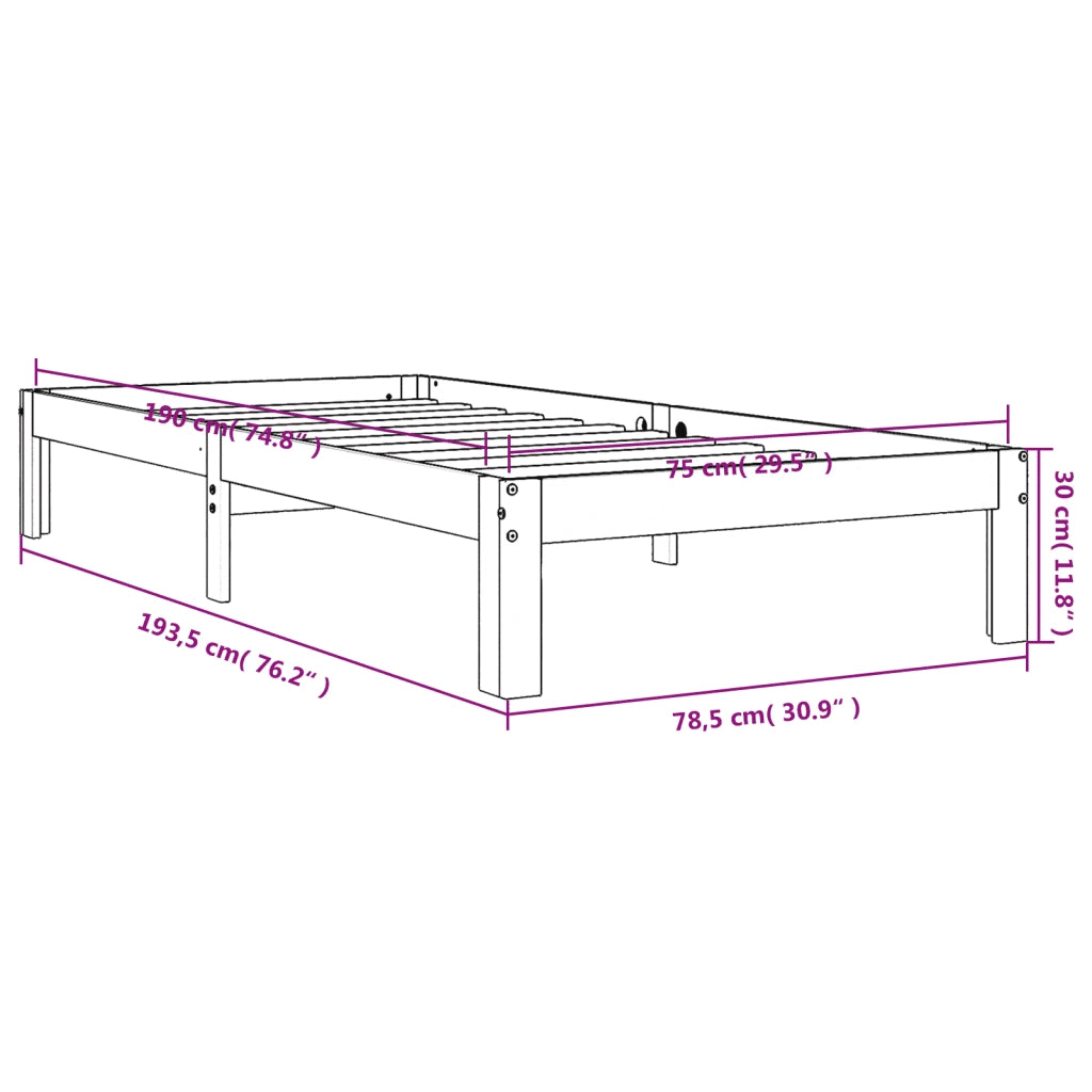 Letto senza Materasso Marrone Cera 75x190 cm in Legno di Pino