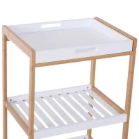 Carrello da Cucina con Ruote, 2 Ripiani e Piano Removibile, in Legno di Pino e MDF, Bianco
