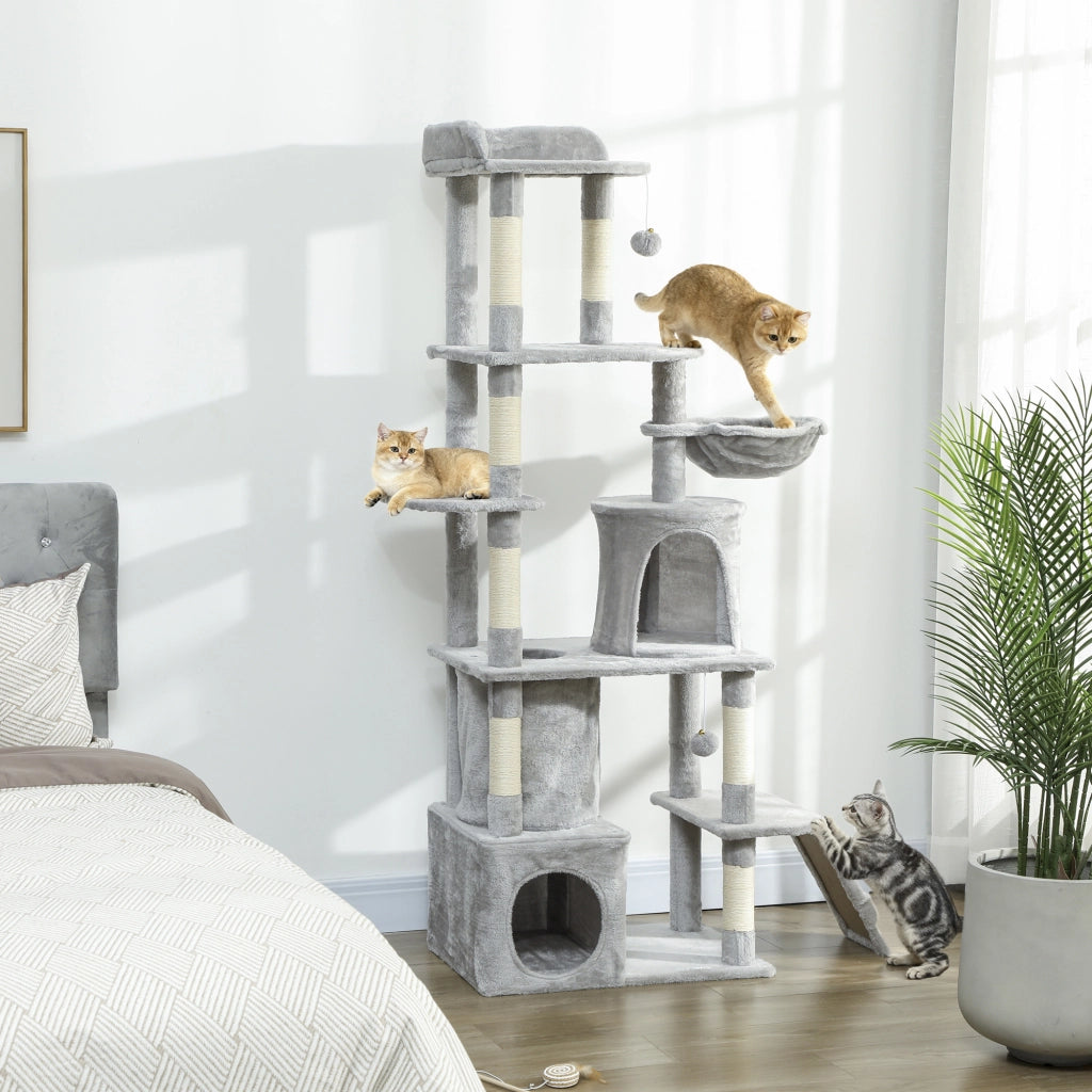 Albero tiragraffi per gatti con tunnel e tana ¨C zephmum ¨C 170 cm grigio chiaro