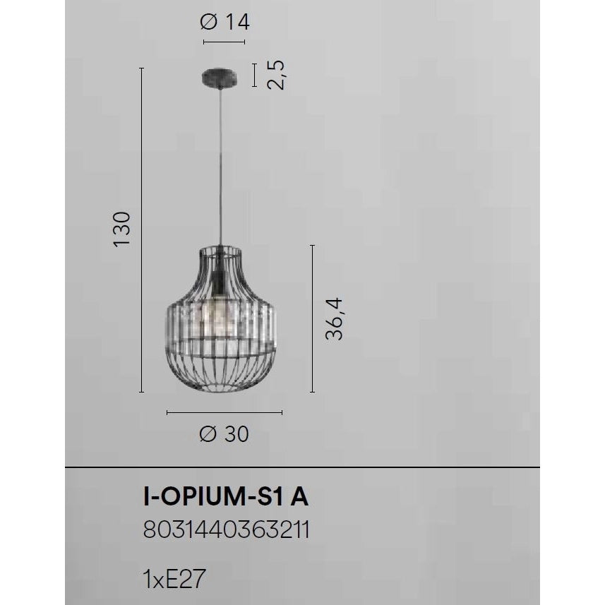LAMPADARIO OPIUM E27 D.30XH130CM METALLO/VETRO.