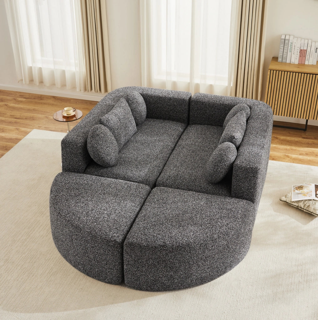 Divano angolare modulare 292x165x68 cm in ciniglia nera, trasformabile -