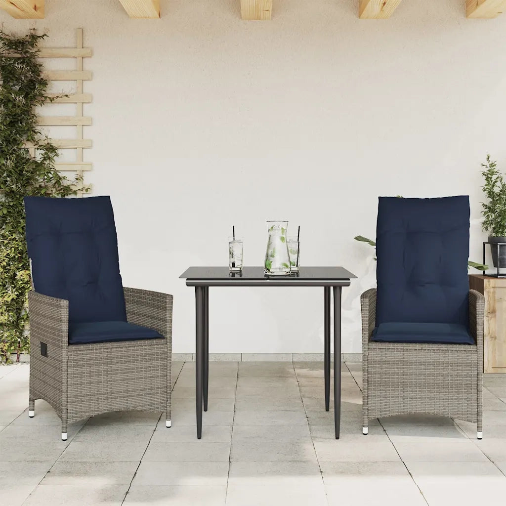Sedie da giardino reclinabili 2 pz con cuscini grigie in polyrattan