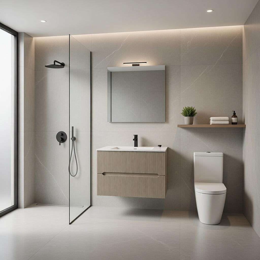Composizione mobile bagno sospeso con cassetti cm 90 cannettato mod. STICK - Tortora Opaco