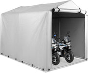 Capanno da Giardino 218 X 160 X 164 CM, Tenda Garage per Bici Moto Attrezzi, con Copertura en PE Impermeabile, Porta con Cerniera, Telaio in Metallo, Picchetti, per Esterno (Grigio Chiaro)