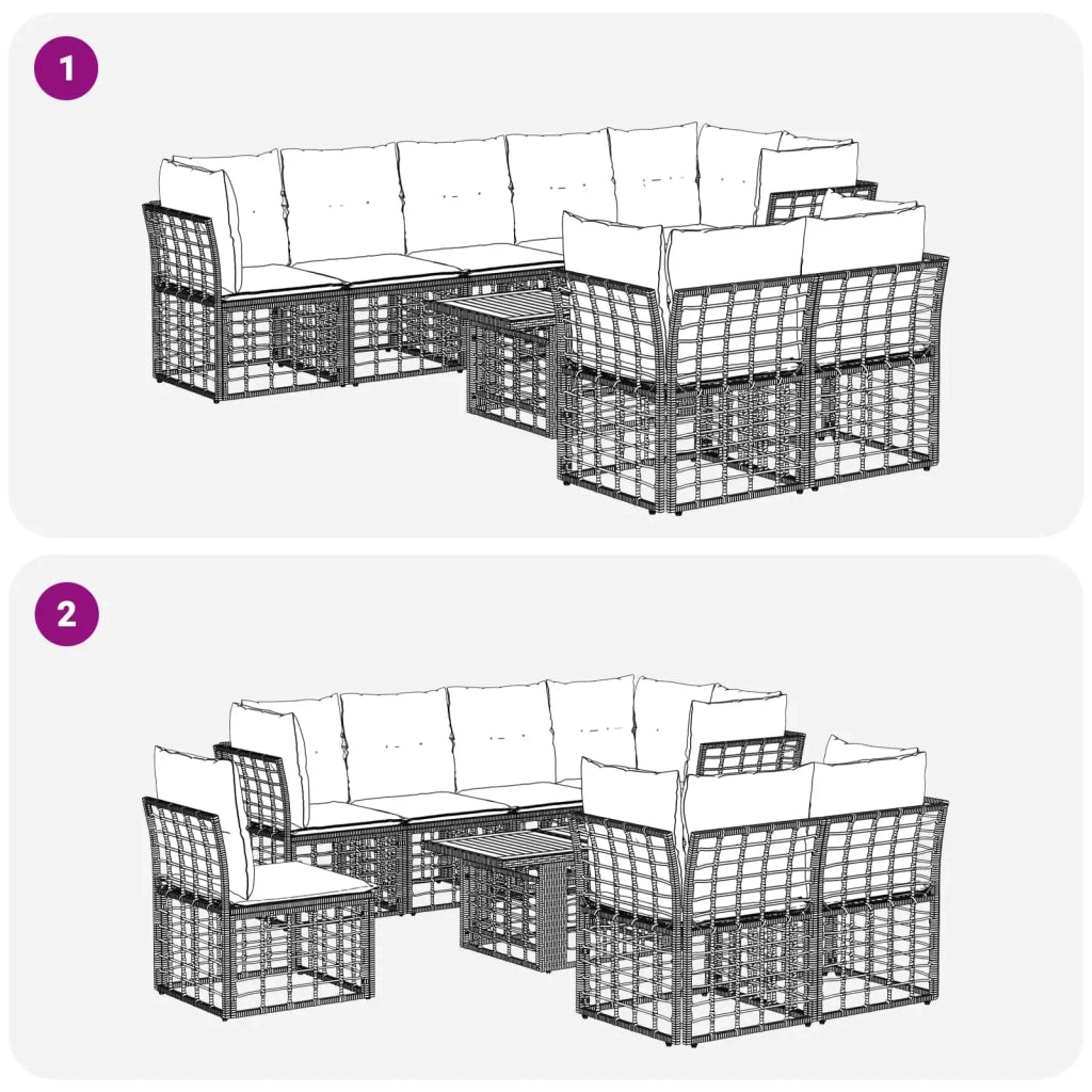 Set Divano da Giardino 9 pz Nero e Grigio scuro polyrattan 3437885