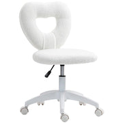 SEDIA DA UFFICIO IMBOTTITA CON SCHIENALE A CUORE E ROTELLE IN VELLUTO TEDDY E PLASTICA 45X56X78-88 CM BIANCO