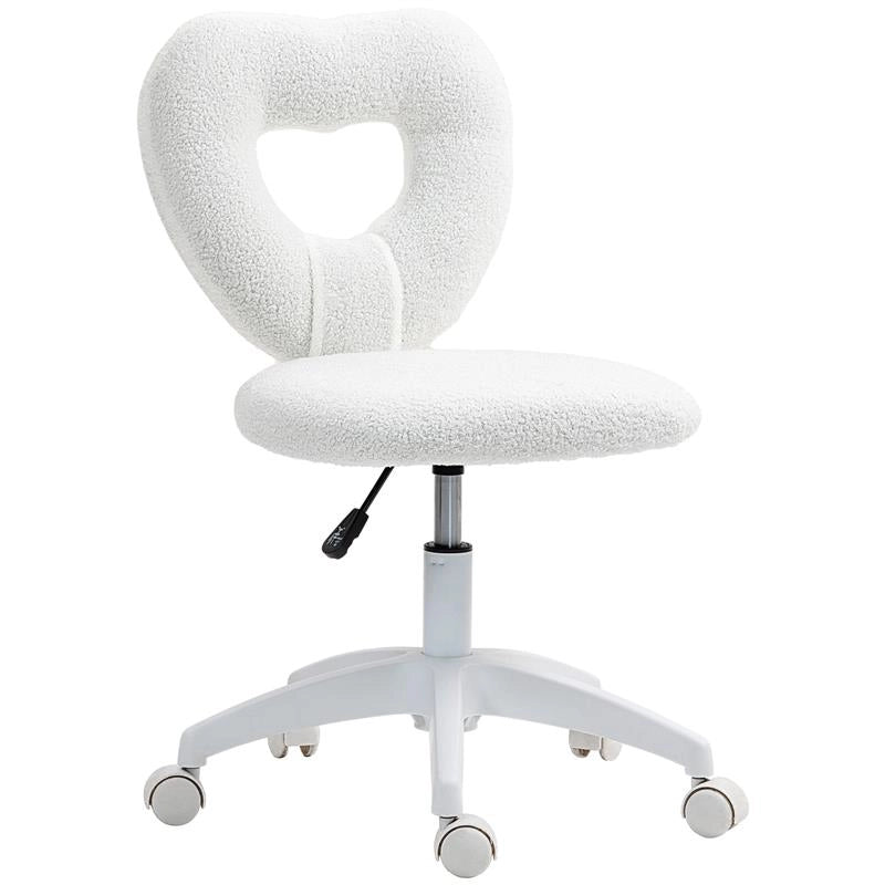 SEDIA DA UFFICIO IMBOTTITA CON SCHIENALE A CUORE E ROTELLE IN VELLUTO TEDDY E PLASTICA 45X56X78-88 CM BIANCO