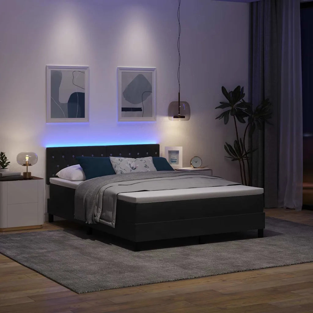 Letto a Sorgente LED con materasso Nero 140 x 190 cm Velluto 3342586