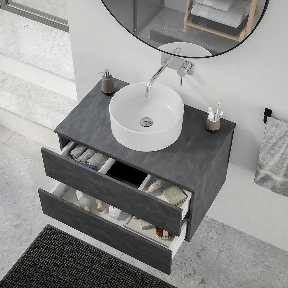 Mobile da bagno sospeso 60 cm effetto cemento scuro con top | Yili