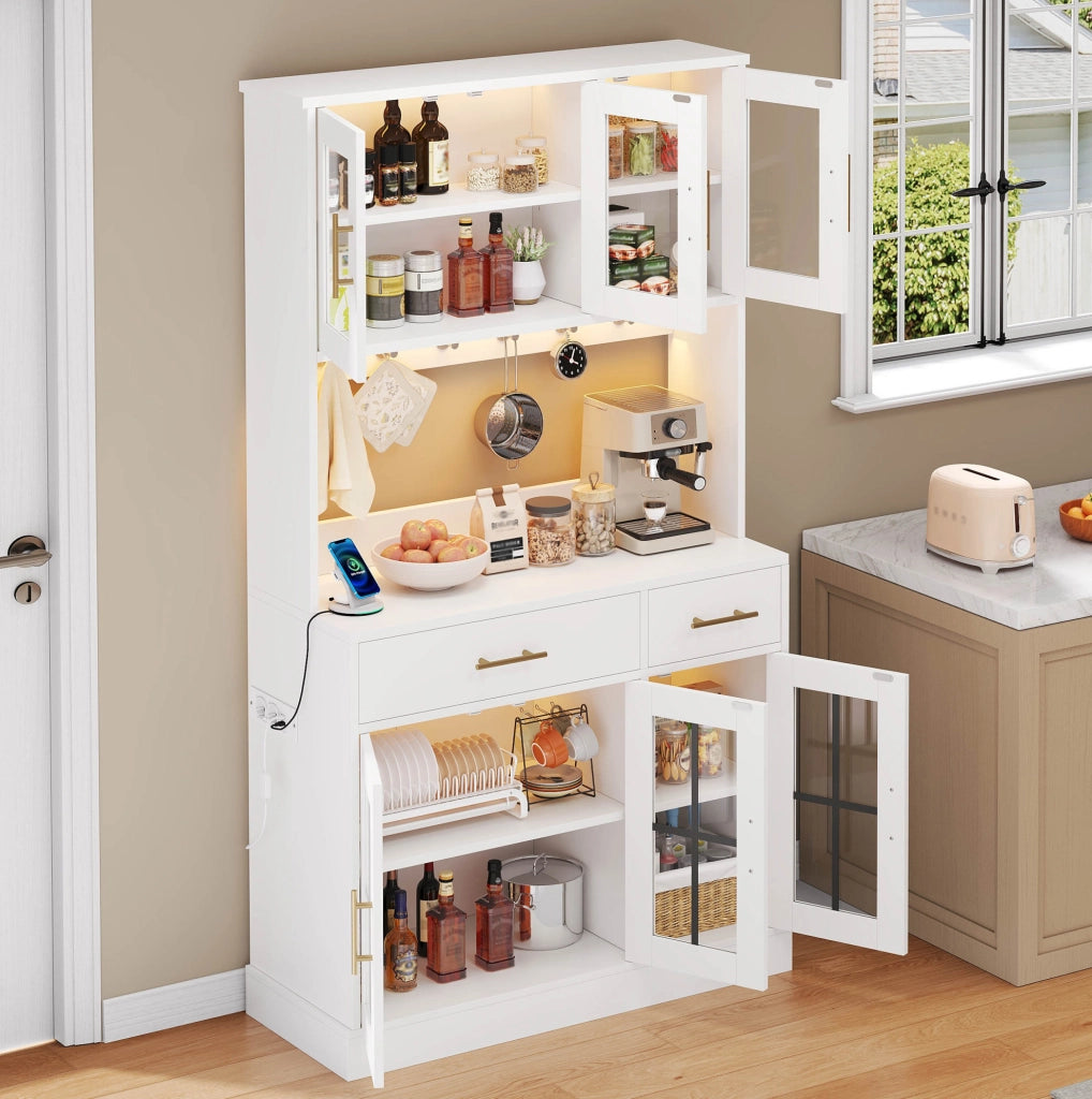 Credenza con striscia LED controllata da app; 2 cassetti e 3 ante in MDF bianco