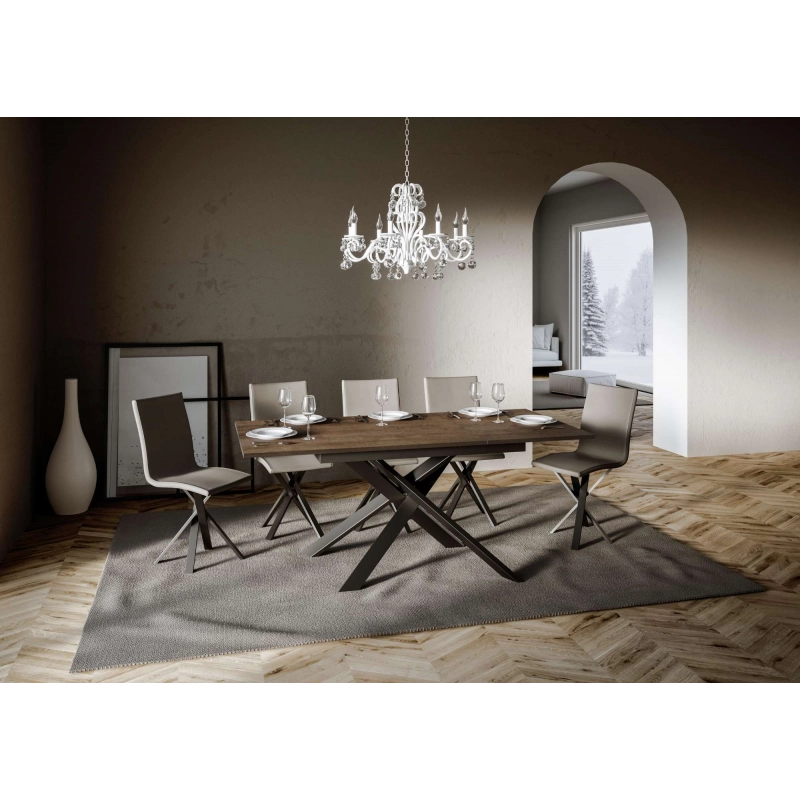 Tavolo allungabile 90x120/180 cm Ganty - bordo in tinta telaio Antracite - Noce