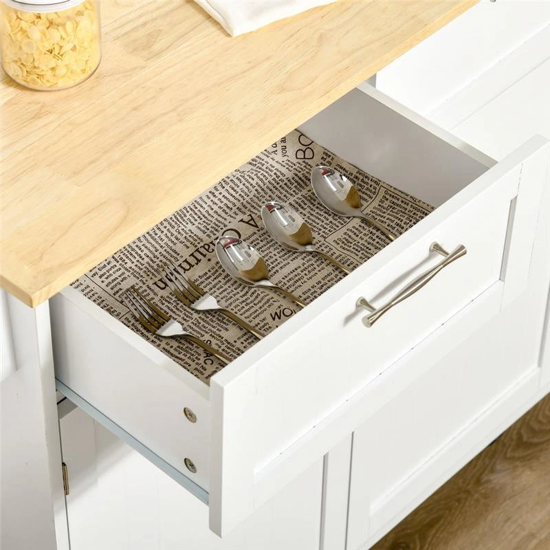 CARRELLO DA CUCINA MULTIUSO IN LEGNO CON 2 CASSETTI ARMADIETTO E 4 RUOTE BIANCO