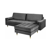 Divano ad angolo reversibile KOLIRI grigio – Divano design in velluto con pouf abbinato