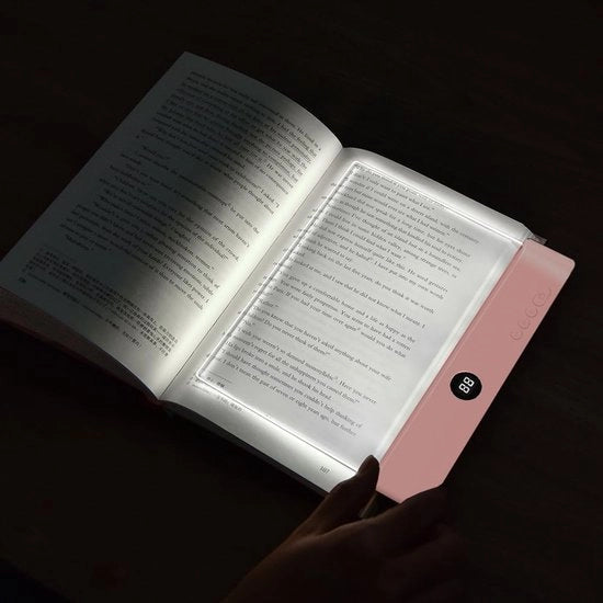 Lampada da lettura LED caricabile, pannello trasparente, ideale per leggere a letto di notte. Disponibile in 3 colori e con timer. Dotata di pannello di illuminazione regolabile e illuminazione della pagina completa.