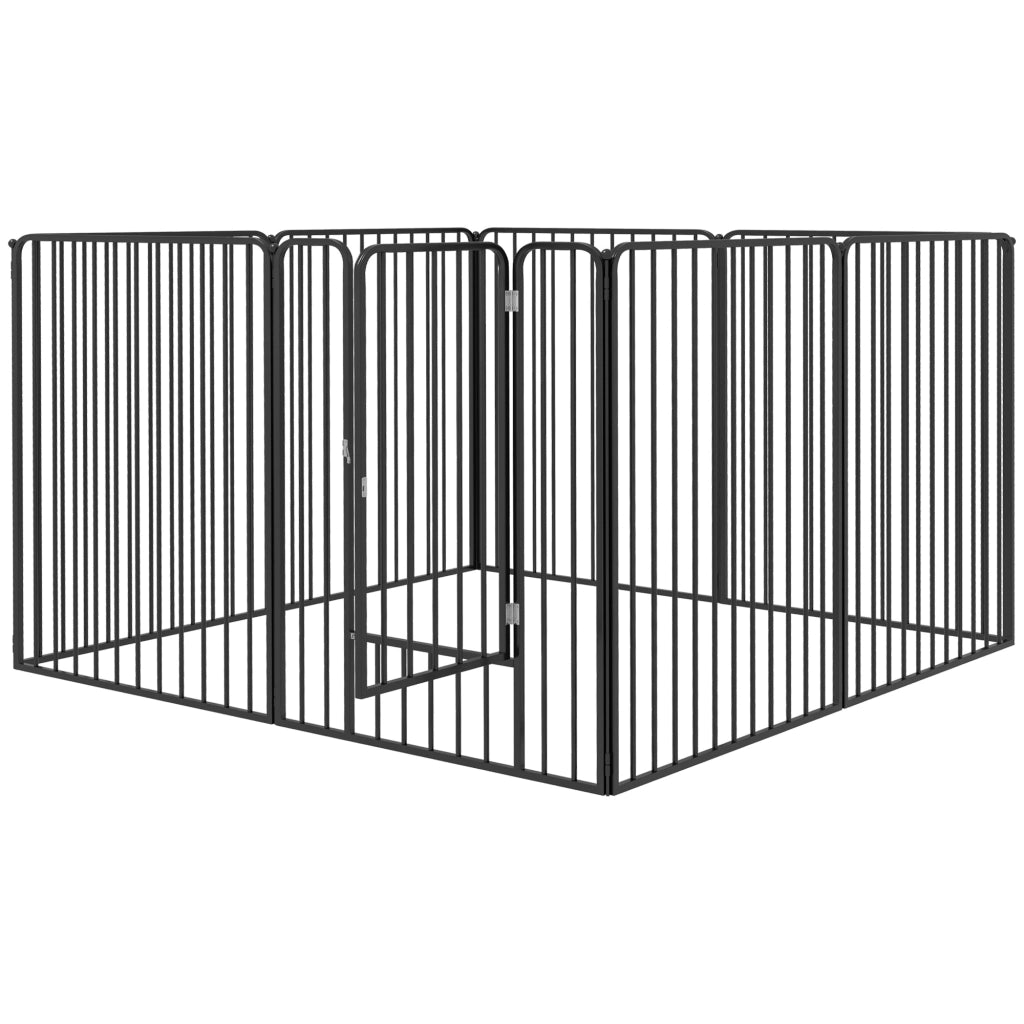 Box per Cani a 8 Pannelli Modulabili da Interno ed Esterno con 9 Picchetti, in Acciaio, 164x164x100 cm, Nero