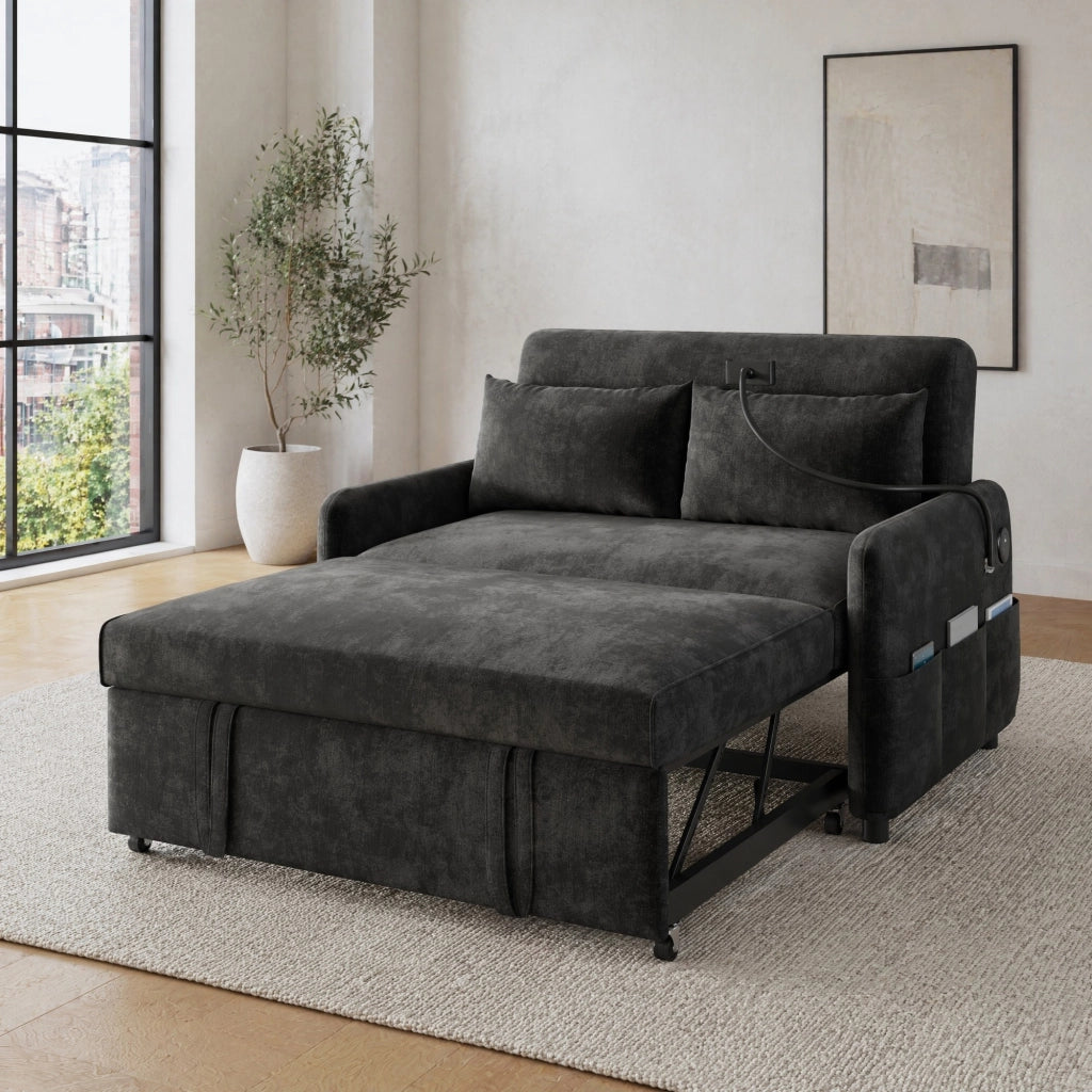 DIVANO LETTO Estraibile 129x163x81 cm Chenille Grigio