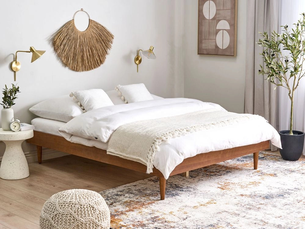 Letto in frassino marrone 140 x 200 cm con rete a doghe senza testata stile rustico minimalista