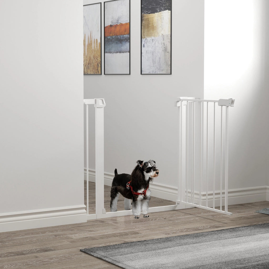 Cancelletto Sicurezza Regolabile per Cani 75-96 cm in Acciaio e Plastica Bianco