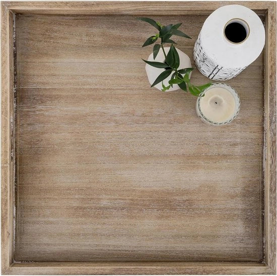 Dienblad in legno con maniglie - 50 cm - per soggiorno e cucina - quadrato - design rustico - stile rurale - accessorio da festa - decorazione di casa