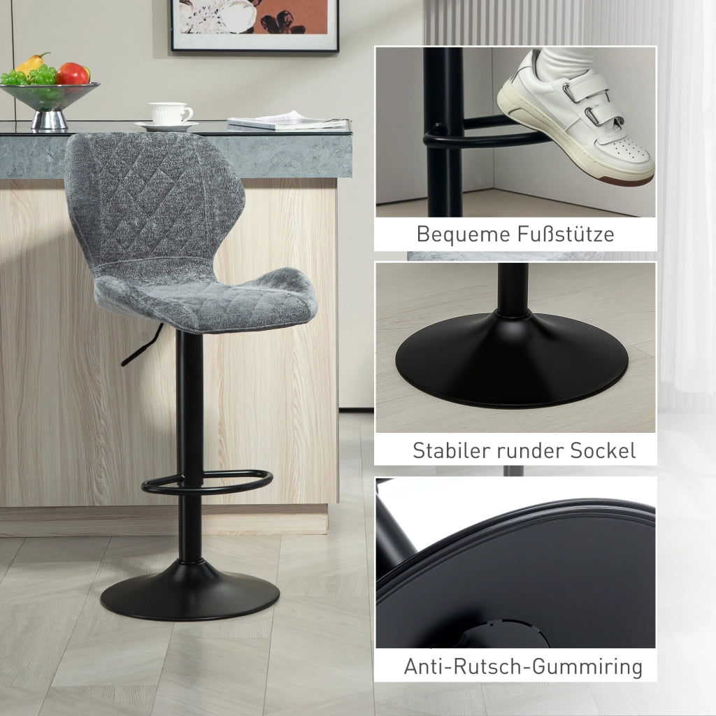 Sgabelli da Bar Set 2 Pezzi ¨C Xylo ¨C Regolabili in Altezza, con Schienale, Girevoli, Grigio