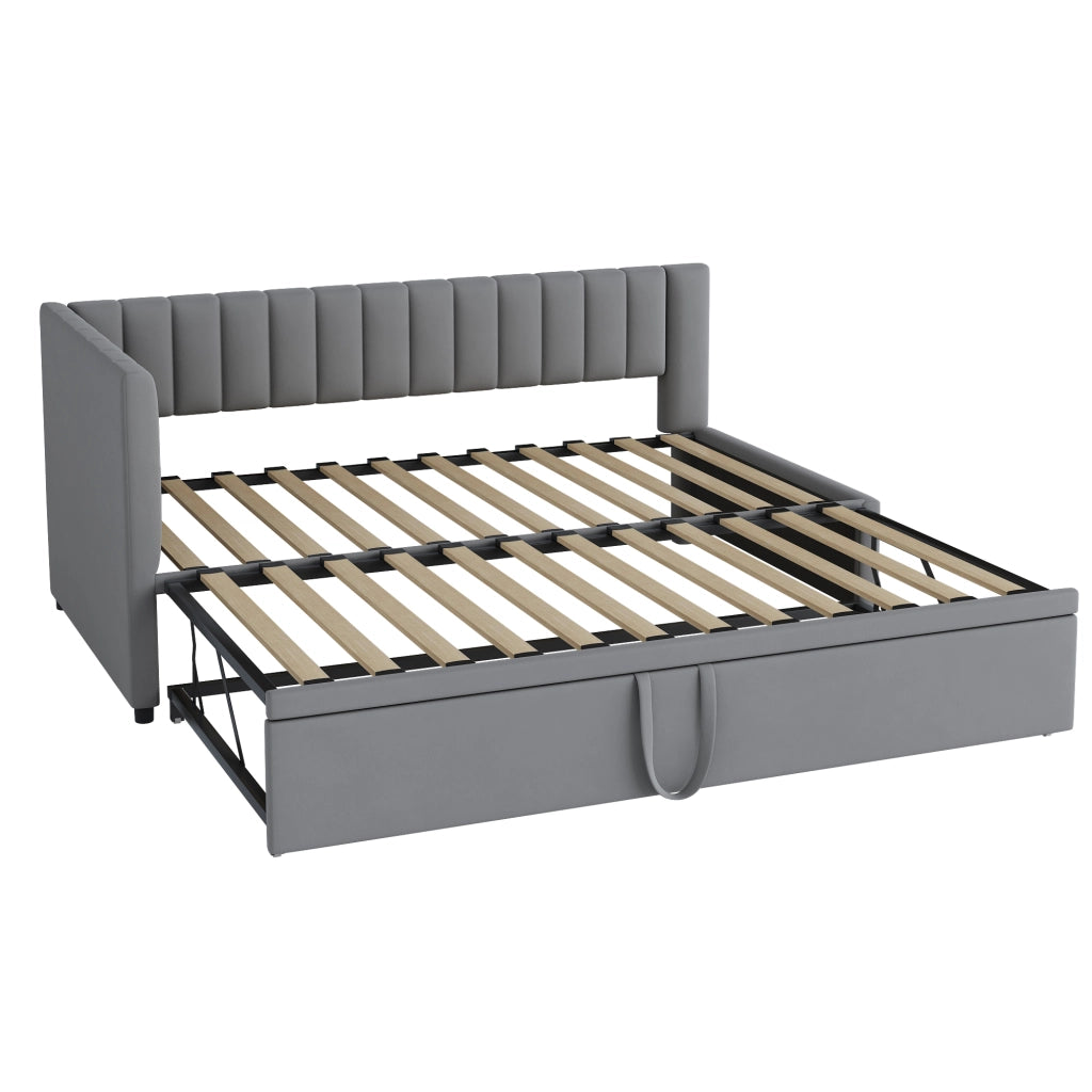 Divano letto a L con letto estraibile velluto grigio 90x200 cm