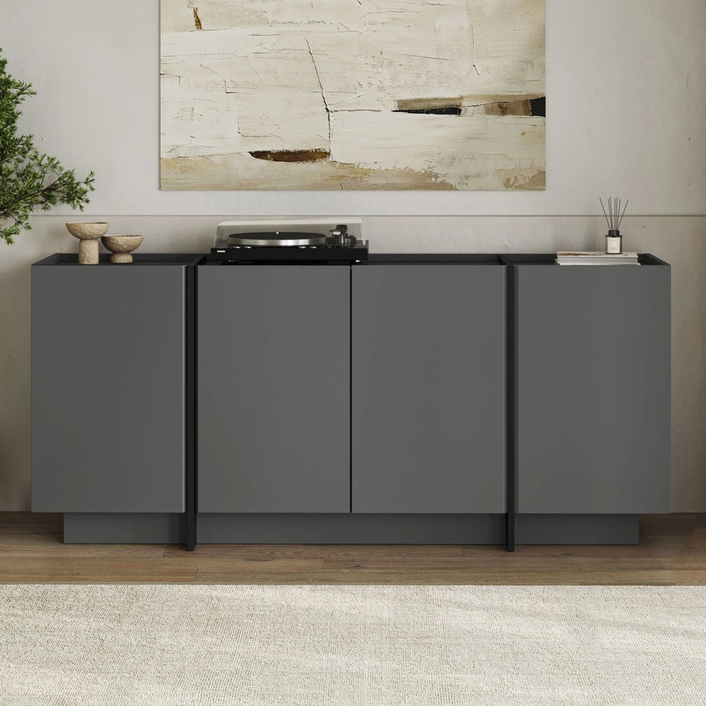 Credenza in legno "Dorma" - 180 x 45 x 80 cm - Antracite / Nero