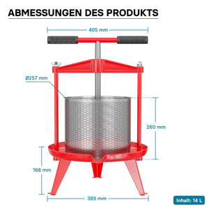 Torchio frutta da 14 litri, cestello in acciaio inox, con treppiede e beccuccio