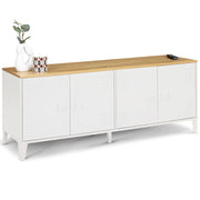 IDMarket - Credenza bassa ESTER 140 cm con 4 ante in metallo bianco e piano in legno dal design industriale