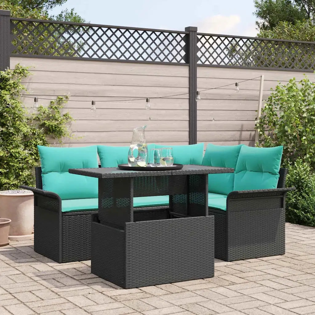 Set Divano da Giardino con cuscino 5 pcs Nero polyrattan