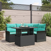 Set Divano da Giardino con cuscino 5 pcs Nero polyrattan