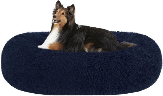 Letto per cani ortopedico, cuscino per cani rotondo, divano per cani, letto per gatti, Donut, culla per cani morbida, lavabile, 80 cm di diametro, blu marino