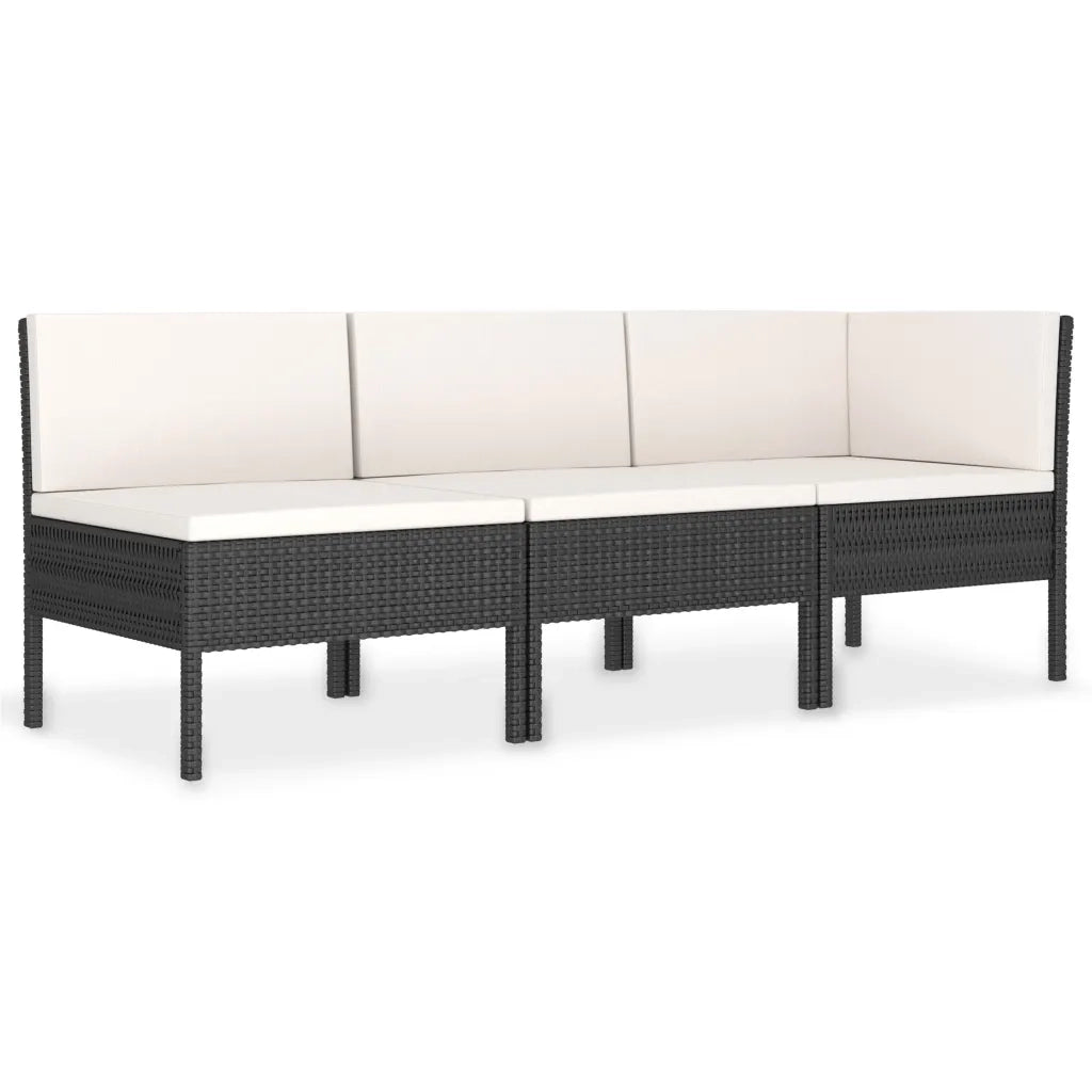 Set Divani da Giardino 3 pz con Cuscini in Polyrattan Nero cod mxl 37749