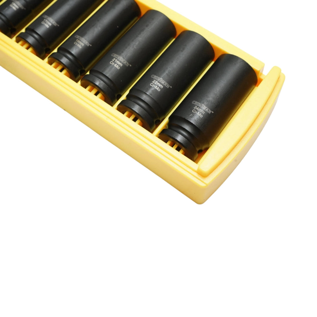 Set di 10 chiavi a bussola a impatto lunghe 10-24 mm, 1/2 pollice quadrato, materiale Cr-Mo, norma DIN 3121, industriale Crownman