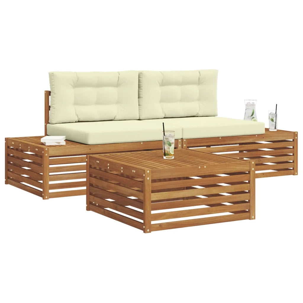 Set di divani da esterno con cuscino 3 Pezzo Naturale e Crema 3374085