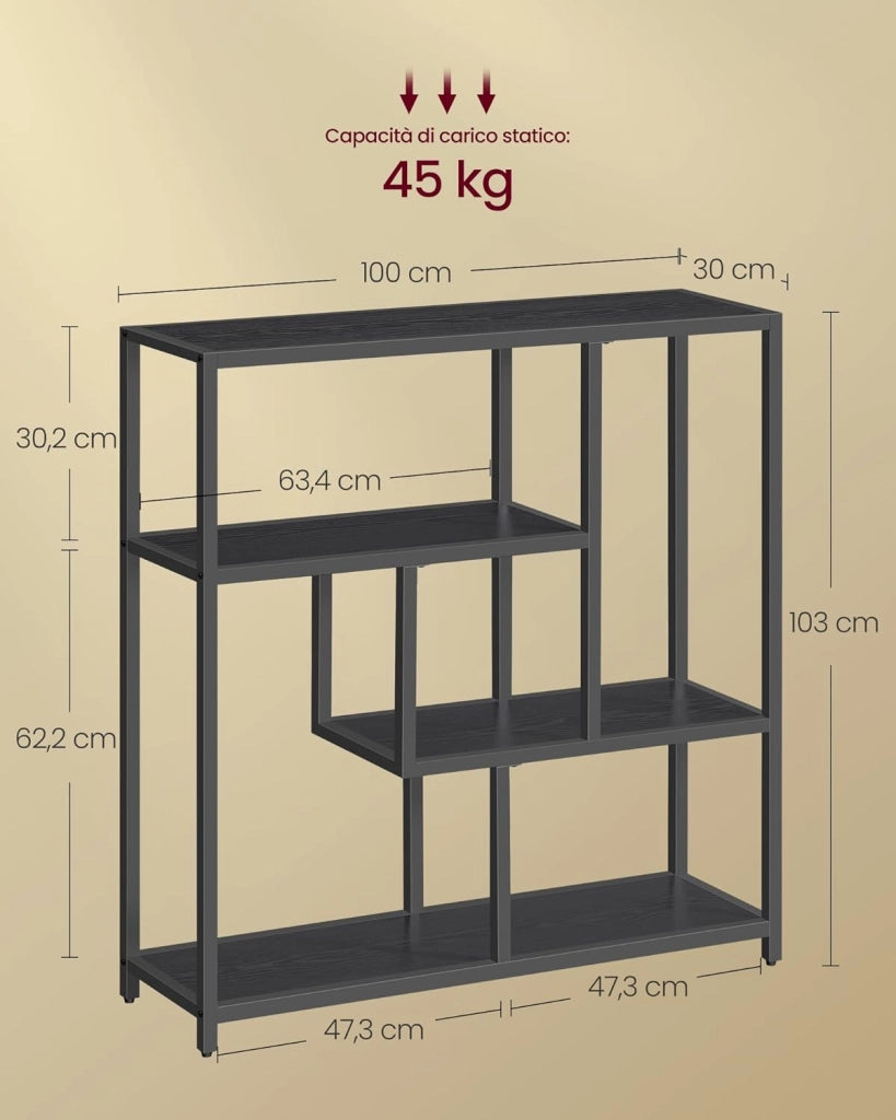 VASAGLE Libreria, Scaffale a 4 Ripiani, 30 x 100 x 103 cm, Scaffale Autoportante, per Soggiorno, Ufficio, Camera da Letto, Cucina, Nero Ebano e Nero Inchiostro LLS134B56