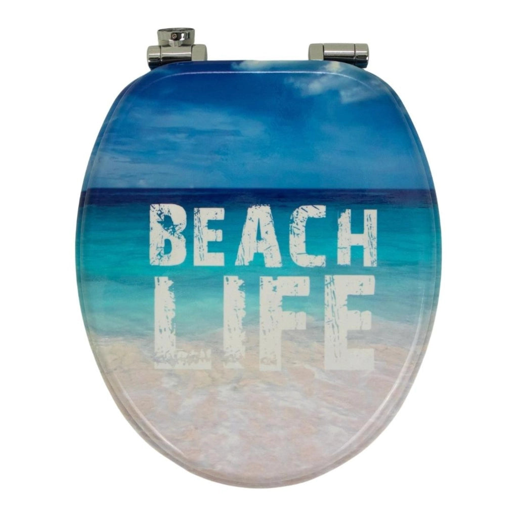 Sedile wc copri vater universale frizionato fantasia in mdf chiusura rallentata *** fantasia beach life, confezione 1