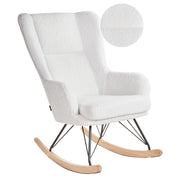 Sedia a dondolo Rivestimento in bouclé bianco sporco Gambe nere in metallo con braccioli Schienale alto Soggiorno