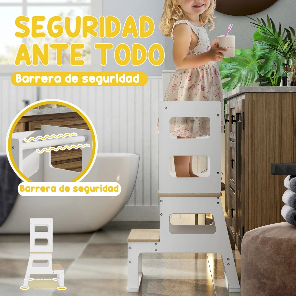 Torre di apprendimento con lavagna e barriera di sicurezza per bambini 3-6 anni ¨C Xylo ¨C 55x52,5x87,5 cm bianco